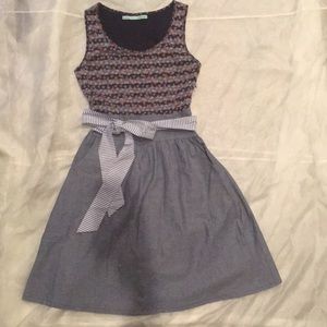 Denim and floral print dress